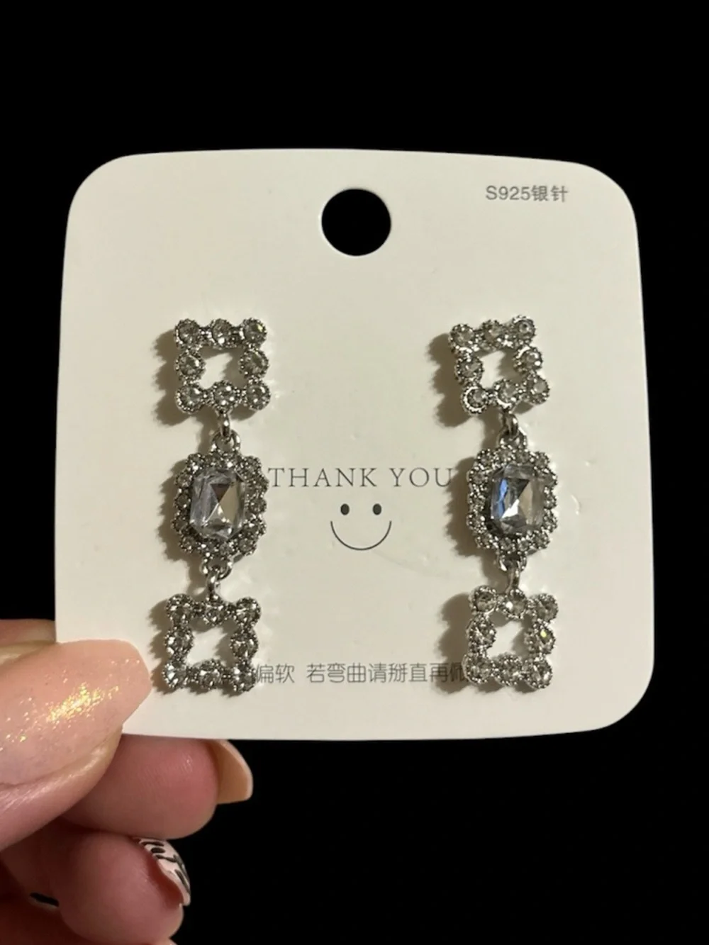 Silver tone Crystal Drop Earrings - Sparkling Dangle Earrings